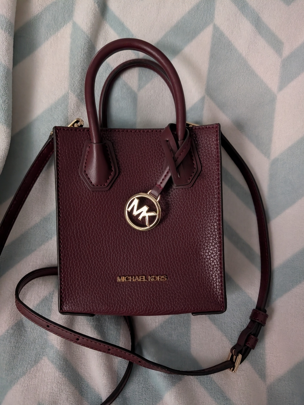 Michael Kors Mercer Oxblood Pebbled Leather Extra Small Satchel w/Gold Hardware